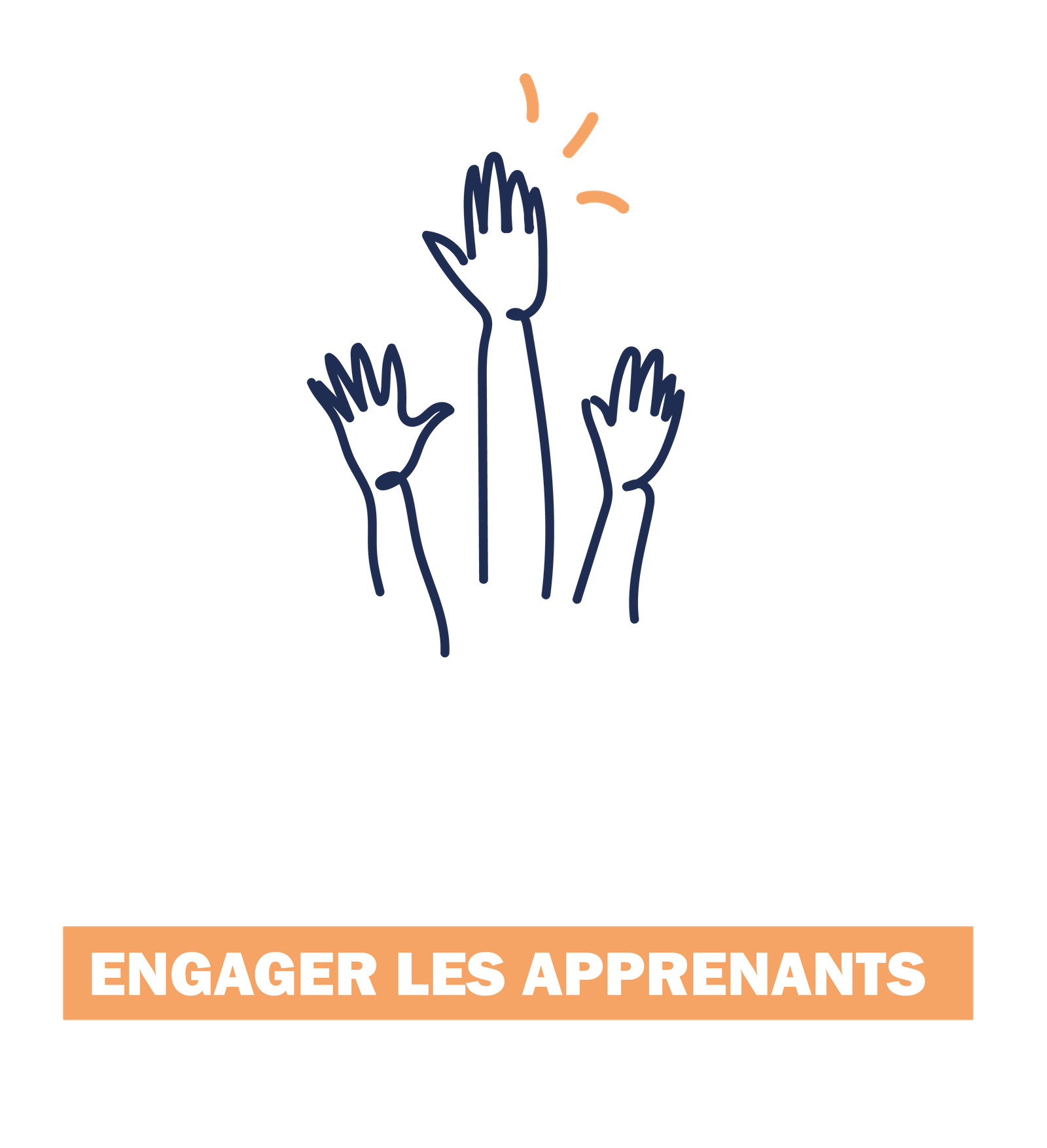 illustration de plusieurs mains se levant ensemble avec le titre "ENGAGER LES APPRENANTS"