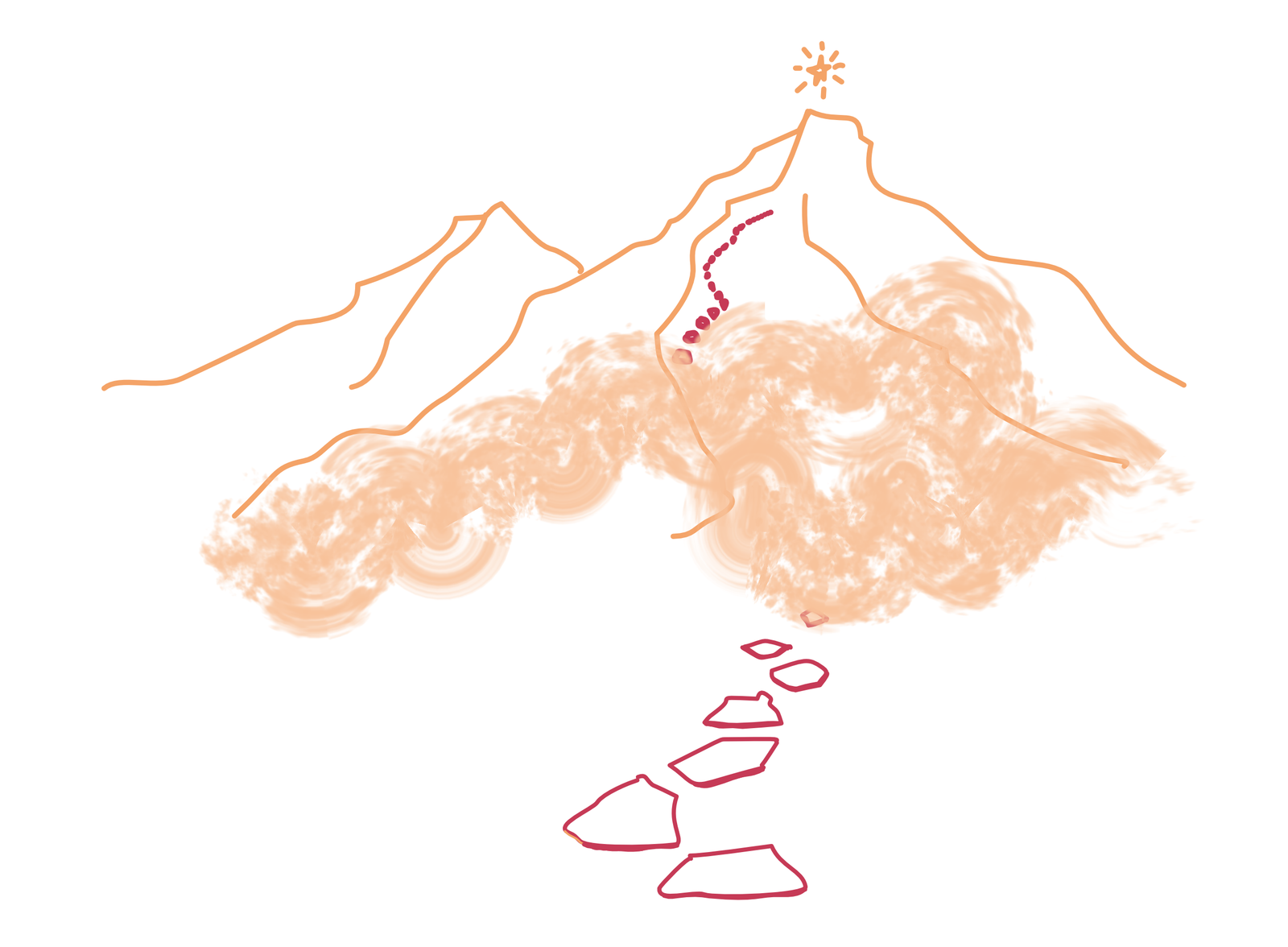 yak-article-demarche Une illustration métaphorique dessinée à main levée sur fond blanc, représentant l'ascension d'une montagne